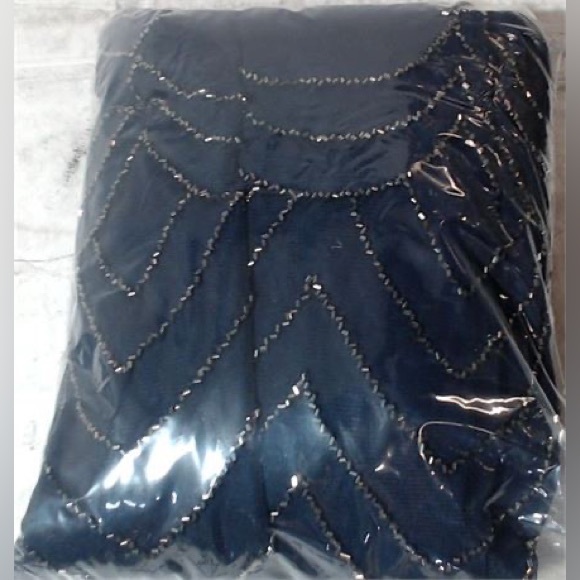 Adrianna Papell Women's Short Sleeve Blouson Beaded Gown Navy sz 14 - Picture 2 of 2